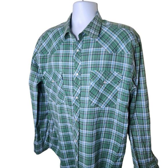 North Wood Long Sleeve Pearl Button Down Plain Mens Shirt Size XL Green - Picture 3 of 6